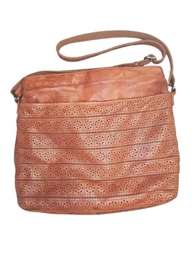 Genicci Leather Laser-Cut Crossbody Bag in Cognac Brown